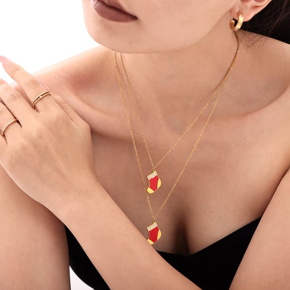 Colliers à pendentif classiques en acier inoxydable pour femmes, motif chaussette de Noël 2