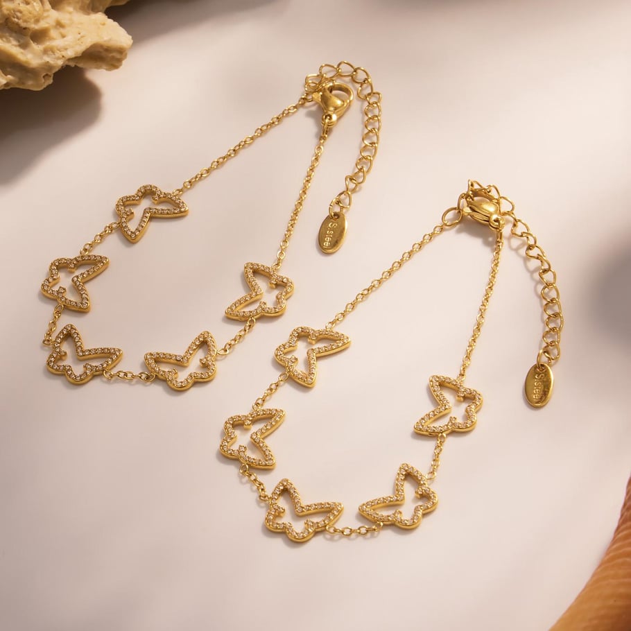 1 Piece Luxurious Butterfly Stainless Steel Gold Color Zircon Women's Chain Bracelets Picture6