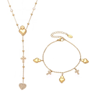 Romantic Series Heart Cross Stainless Steel Gold Color Women's Jewelry Sets h5 Picture9