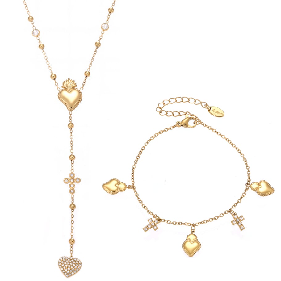 Romantic Series Heart Cross Stainless Steel Gold Color Women's Jewelry Sets Picture9