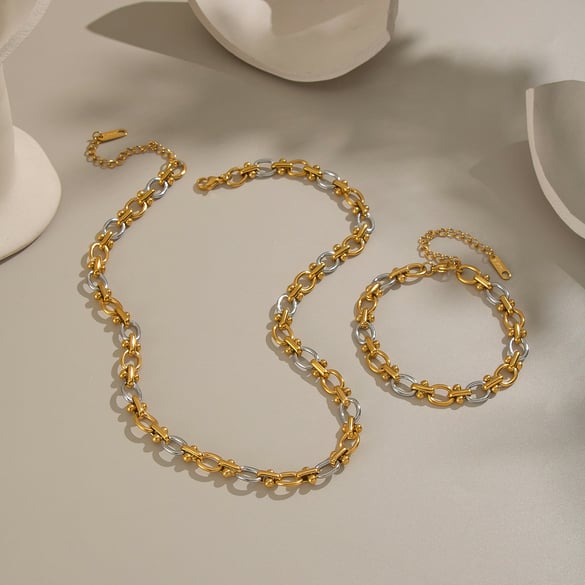 Mixed Gold Color And Silve Stainless Steel Chain Necklace Set 2