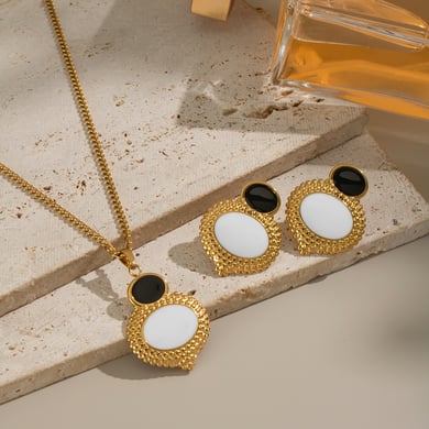 Elegant Patchwork Stainless Steel Gold Color Necklace Set h5 Picture3
