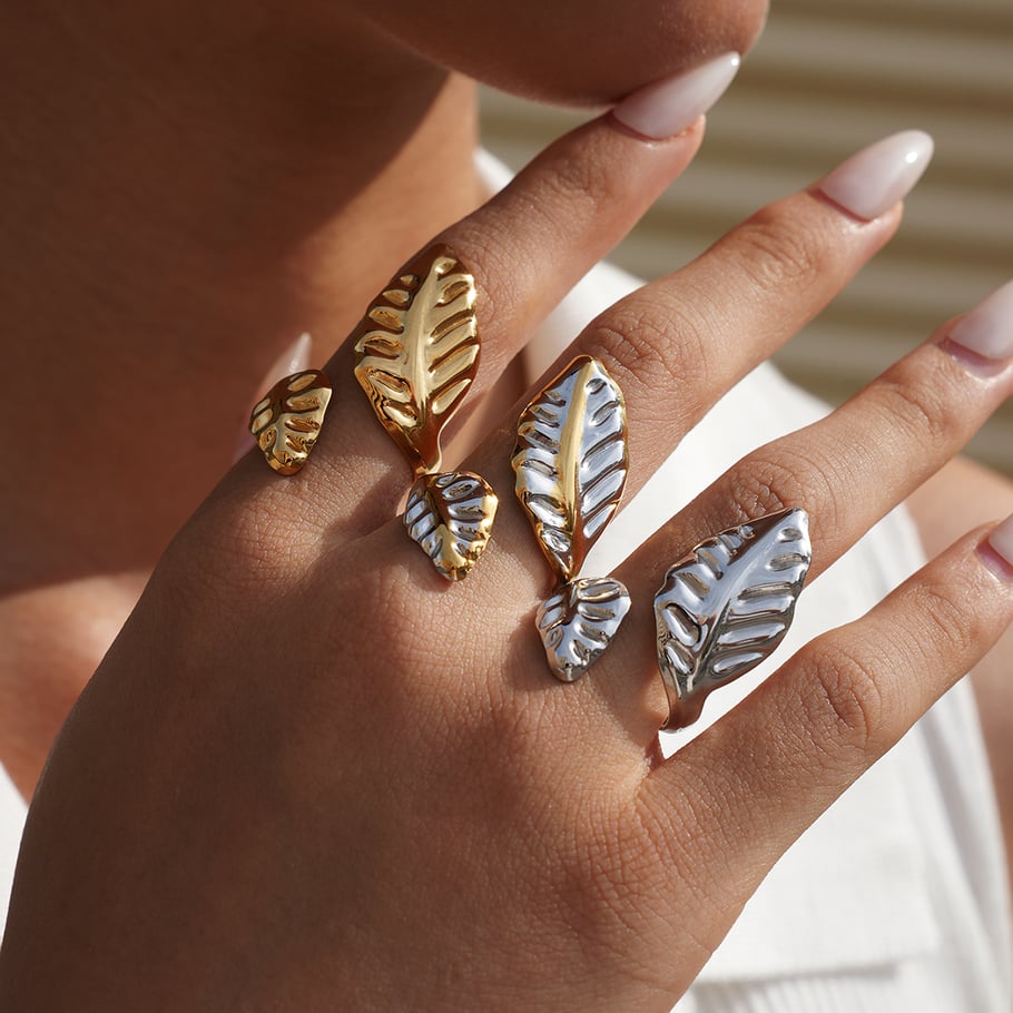 1 Piece Simple Series Natural Leaf Stainless Steel  Women's Statement Rings Picture7