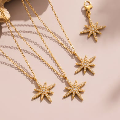 1 Piece Exquisite Series Elegant Star Stainless Steel Gold Color Zircon Women's Pendant Necklaces h5 Picture3