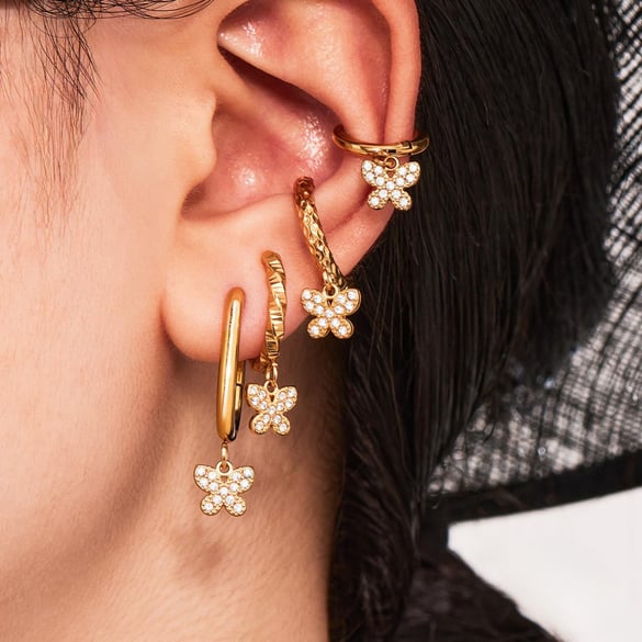 1 Pair Sweet Butterfly Stainless Steel Gold Color Women's Drop Earrings 2
