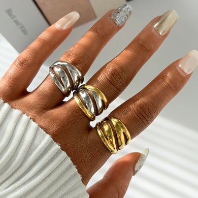 1 Piece  Simple Irregular Shape Stainless Steel  Gold Color Women's Statement Rings h5 Picture5