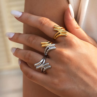 Anillos llamativos de acero inoxidable dorados con forma irregular informal de 1 pieza h5 Imagen3