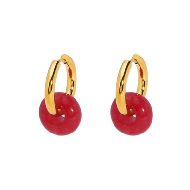 1 Pair Vintage Circle Stainless Steel Gold Color Natural Stone Women's Drop Earrings h5 Picture5