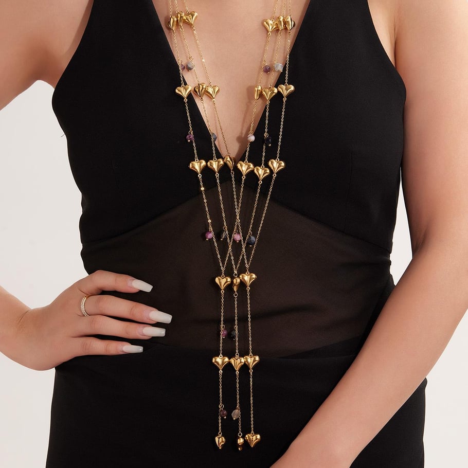 1 Piece Delicate Heart Stainless Steel Natural Stone Women's Long Necklaces Picture5