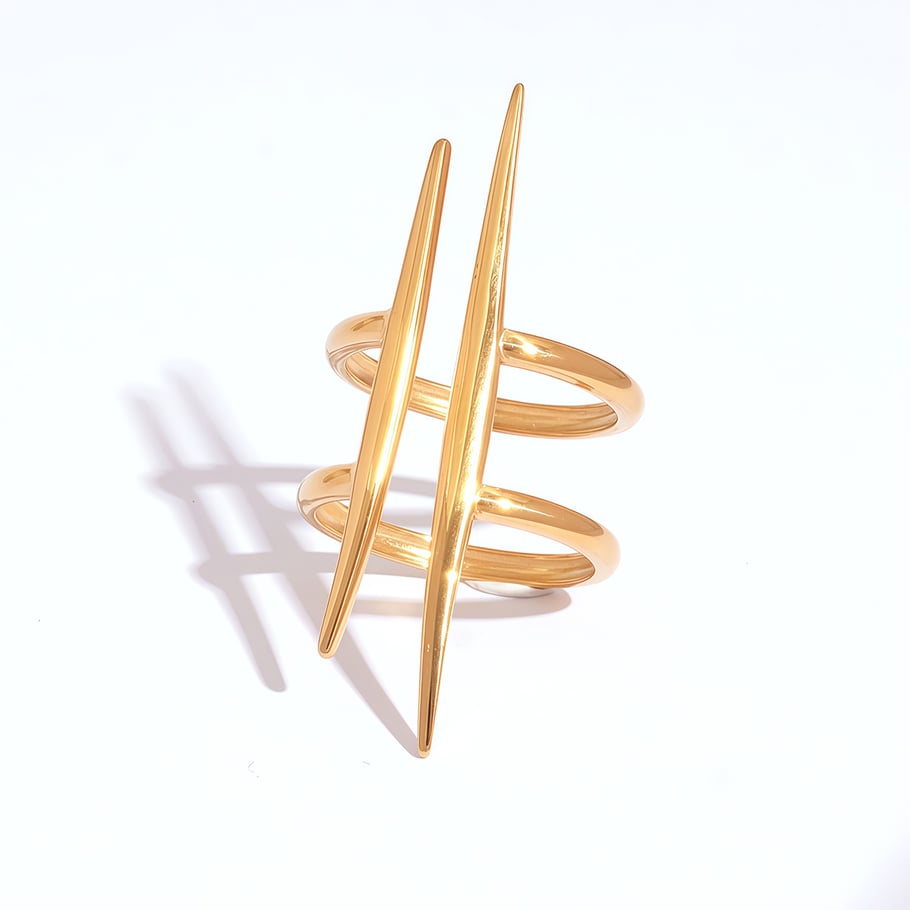 1 Piece Simple Lines Stainless Steel   Gold Color Woemn's Statement Rings 