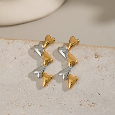 1 Pair Mixed Gold Heart Stainless Steel Stud Earrings h5 Picture4