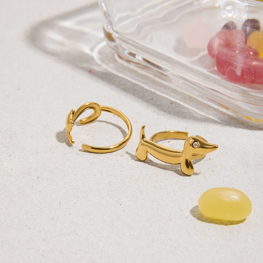 1 Piece Whimsical Dog&Cat Stainless Steel Gold Color Statement Rings Picture6