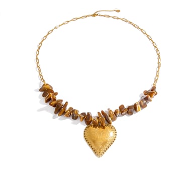 Collar de cuentas de acero inoxidable dorado con forma de corazón para mujer, 1 pieza h5 