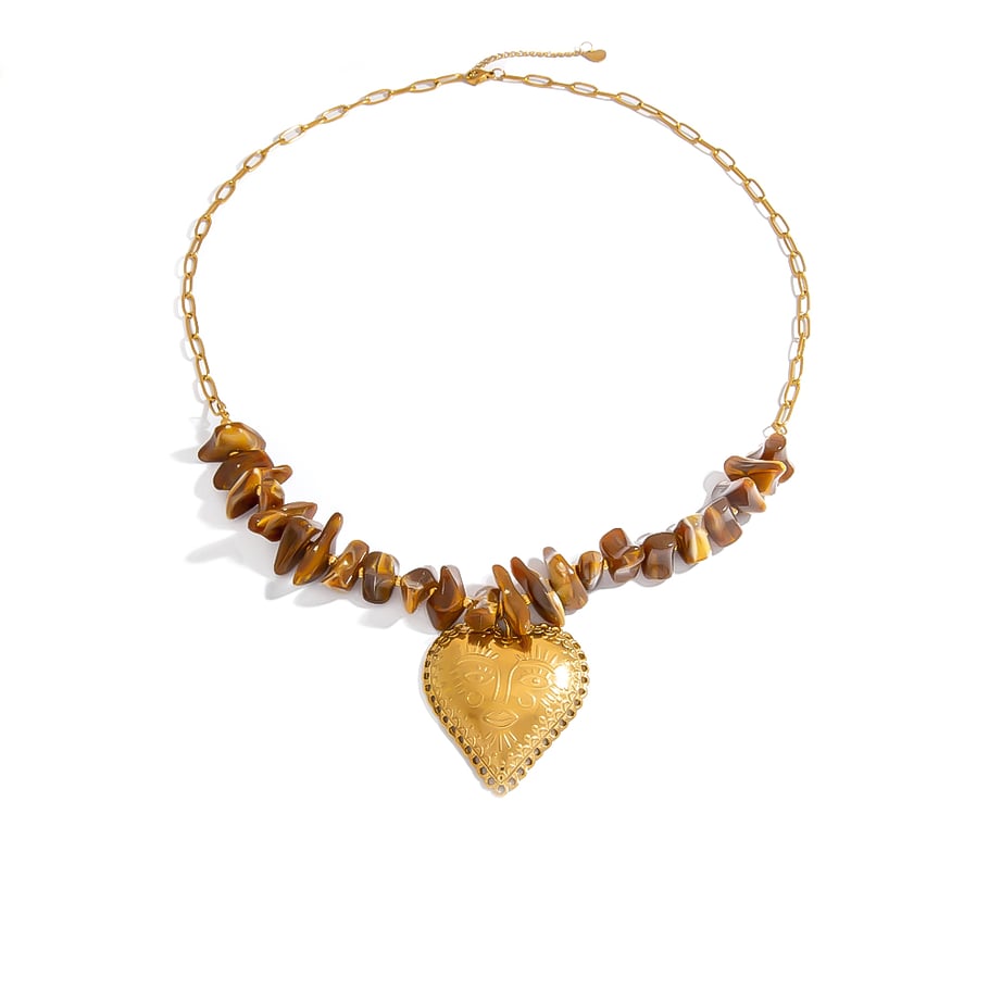 Collar de cuentas de acero inoxidable dorado con forma de corazón para mujer, 1 pieza 