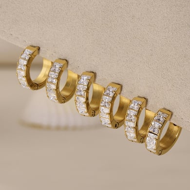 1 Pair Shinning Stainless Steel Gold Color Women's Hoop Earrings h5 Picture5