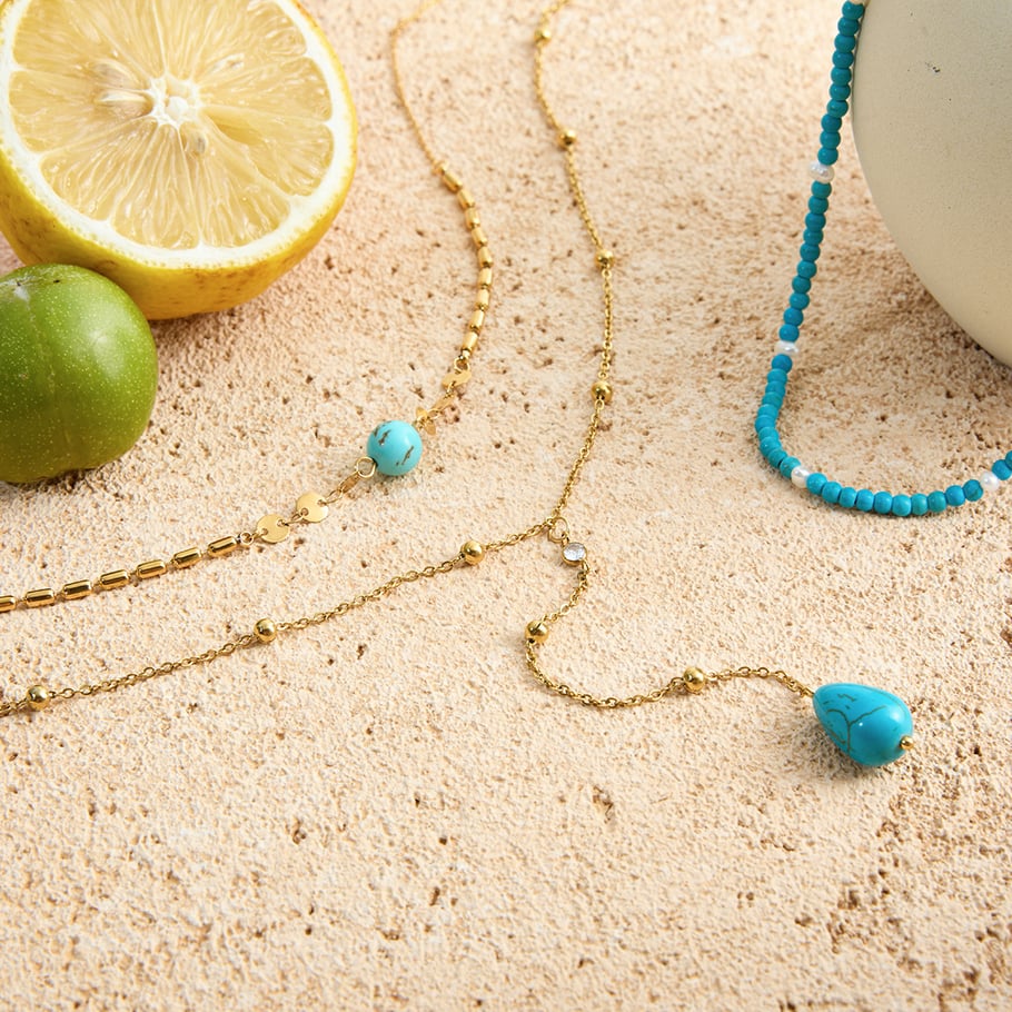 1 Piece Classic Calaite Droplet Stainless Steel Gold Color Women's Layered Necklaces Picture7