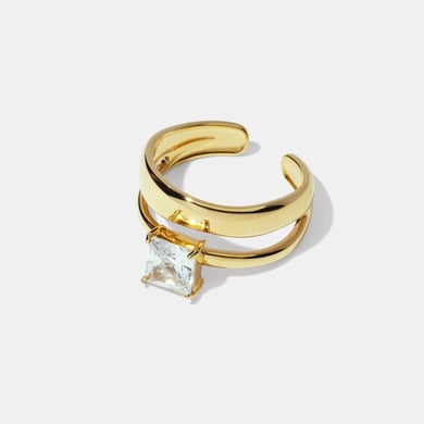 1 Piece Hollowed-out Stainless Steel Gold Color Zircon Gemstone Ring h5 Picture2