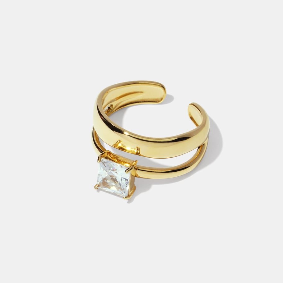 1 Piece Hollowed-out Stainless Steel Gold Color Zircon Gemstone Ring Picture2