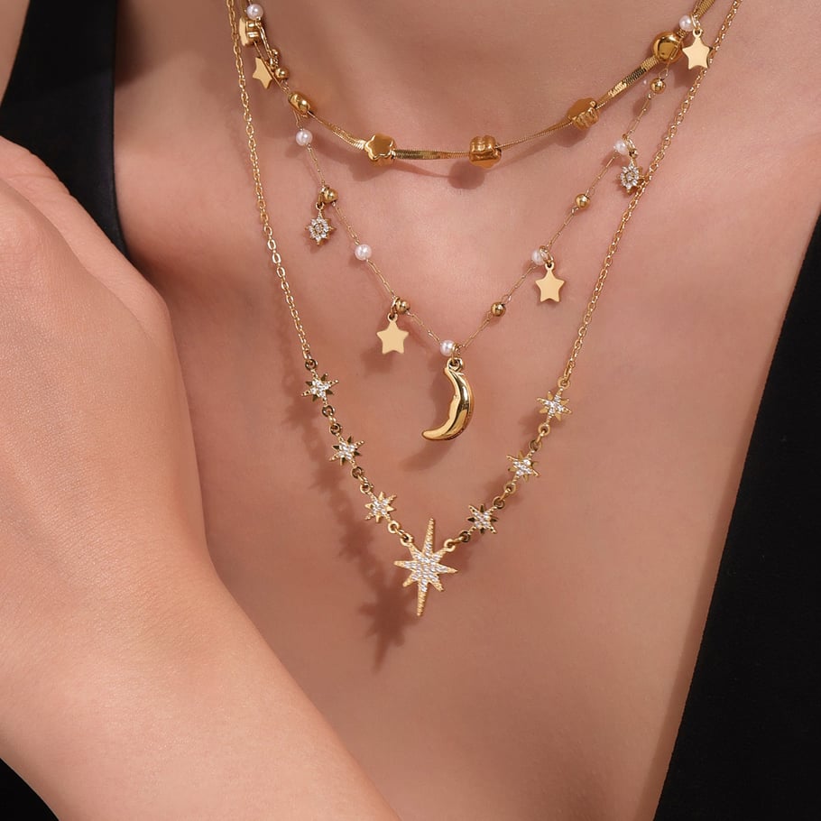 1 Piece Luxurious Star Stainless Steel Gold Color Women's Pendant Necklaces Picture4