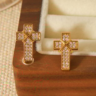 1 Pair Daily Cross Stainless Steel  Zircon Women's Stud Earrings h5 Picture4