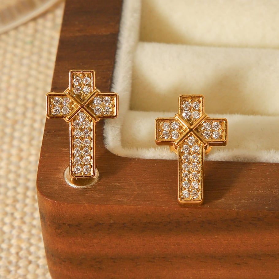 1 Pair Daily Cross Stainless Steel  Zircon Women's Stud Earrings Picture4