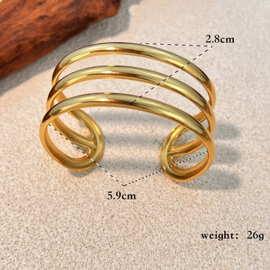 Bracciale rigido classico in acciaio inossidabile color oro, forma irregolare, 1 pezzo h5 Immagine4