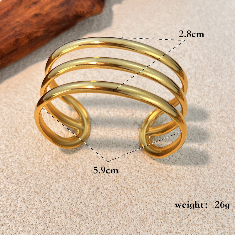 Bracciale rigido classico in acciaio inossidabile color oro, forma irregolare, 1 pezzo Immagine4