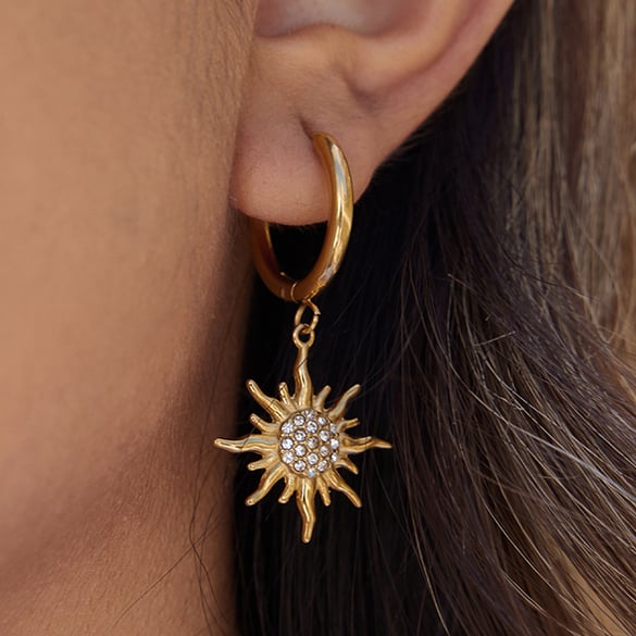 1 Pair Intricate Sun Stainless Steel Gold Color Women's Drop Earrings 2