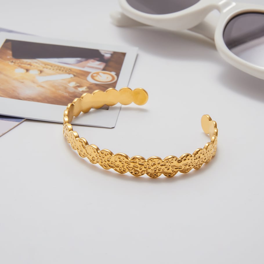 1 Piece Circle Hammered Texture Stainless Steel Gold Color Women's Cuff Bracelets Picture7