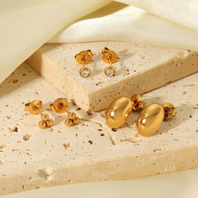 1 set di orecchini a bottone da donna in acciaio inossidabile color oro con forma irregolare h5 Immagine5