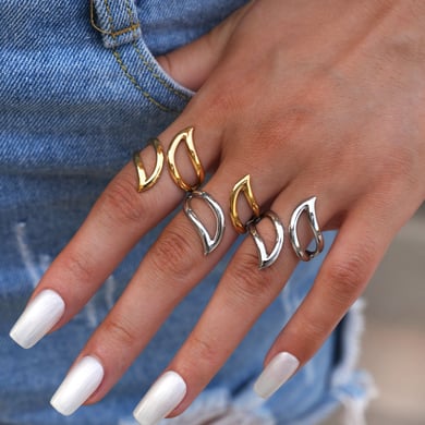 Anillos llamativos de acero inoxidable para mujer, de 1 pieza, con forma irregular y simple. h5 Imagen7