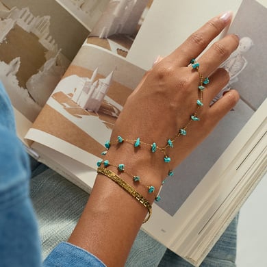 1 Piece Calaite Beads Stainless Steel Gold Color Women's Beaded Ring Bracelets h5 Picture5