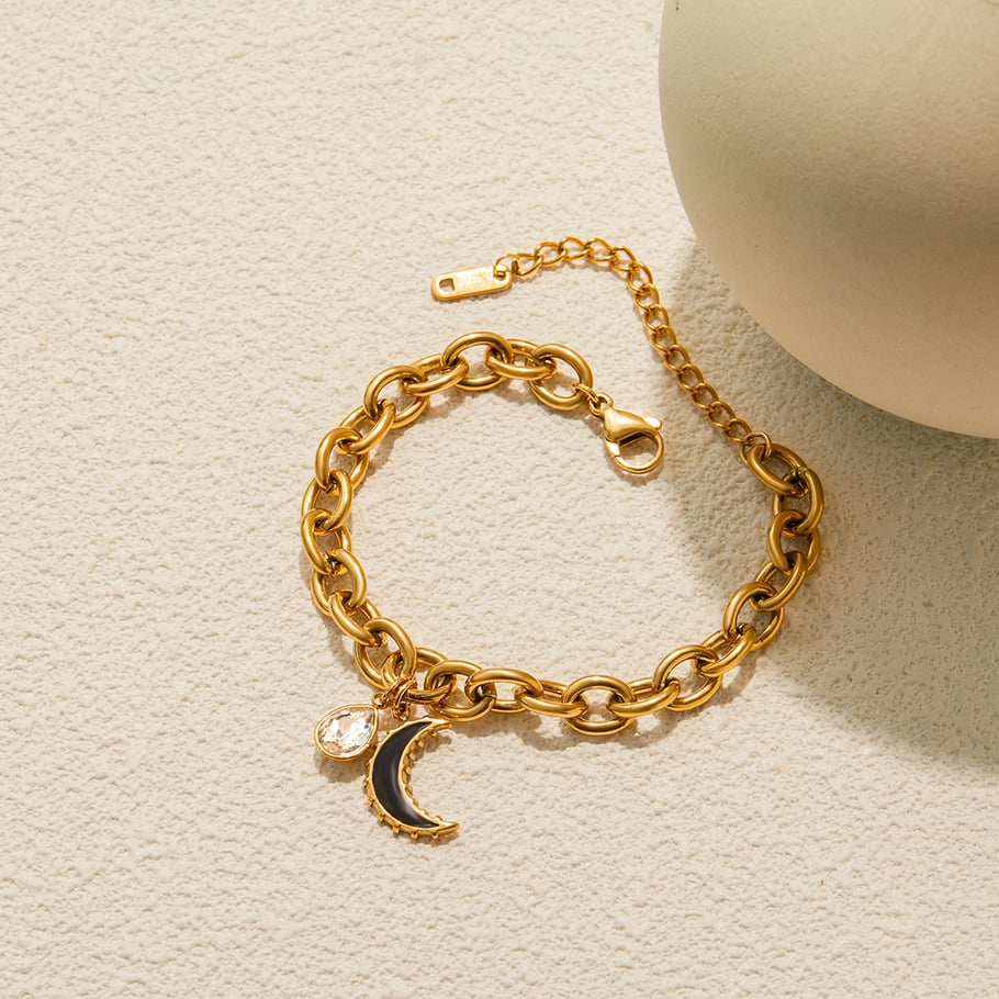 1 Piece Classic Moon Stainless Steel Gold Color Women's Charm Bracelets Picture5