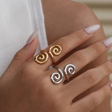 1 Piece  Retro Circle Stainless Steel  Gold Color Women's  Statement Rings h5 Picture7
