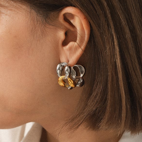 1 Pair Daily Irregular Shape Mixed Gold Color And Silver Colors  Women's Stud Earrings