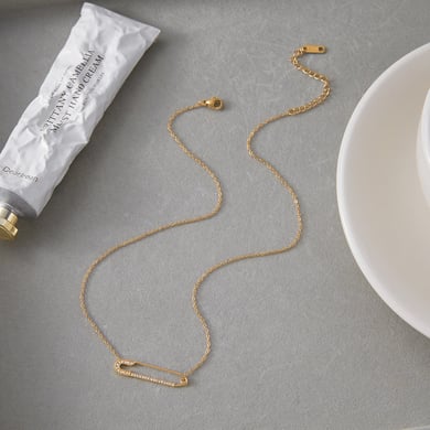 1 pezzo classico di graffetta in acciaio inossidabile color oro, collana con ciondolo da donna h5 Immagine7