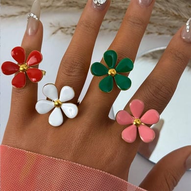 1 Piece Simple  Retro Flower Stainless Steel  Women's Statement Rings h5 Picture4