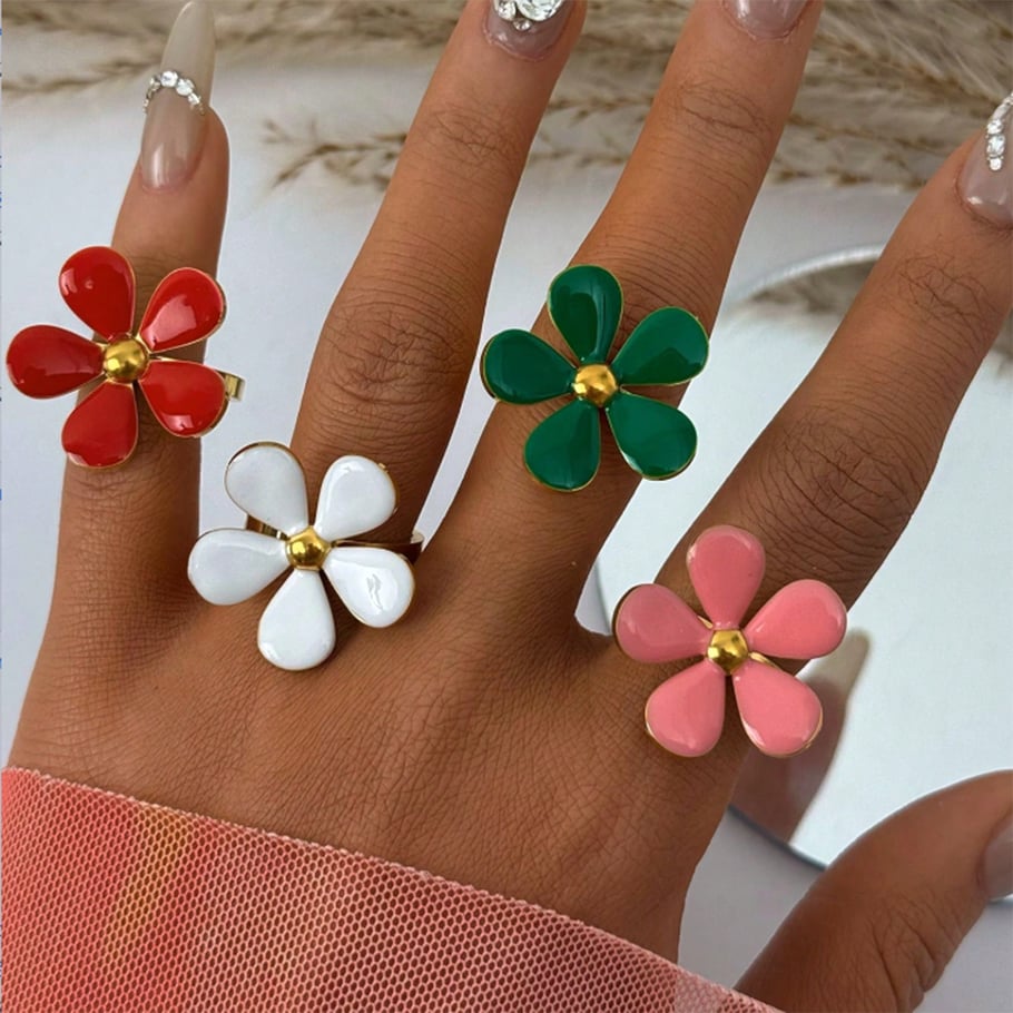 1 Piece Simple  Retro Flower Stainless Steel  Women's Statement Rings Picture4