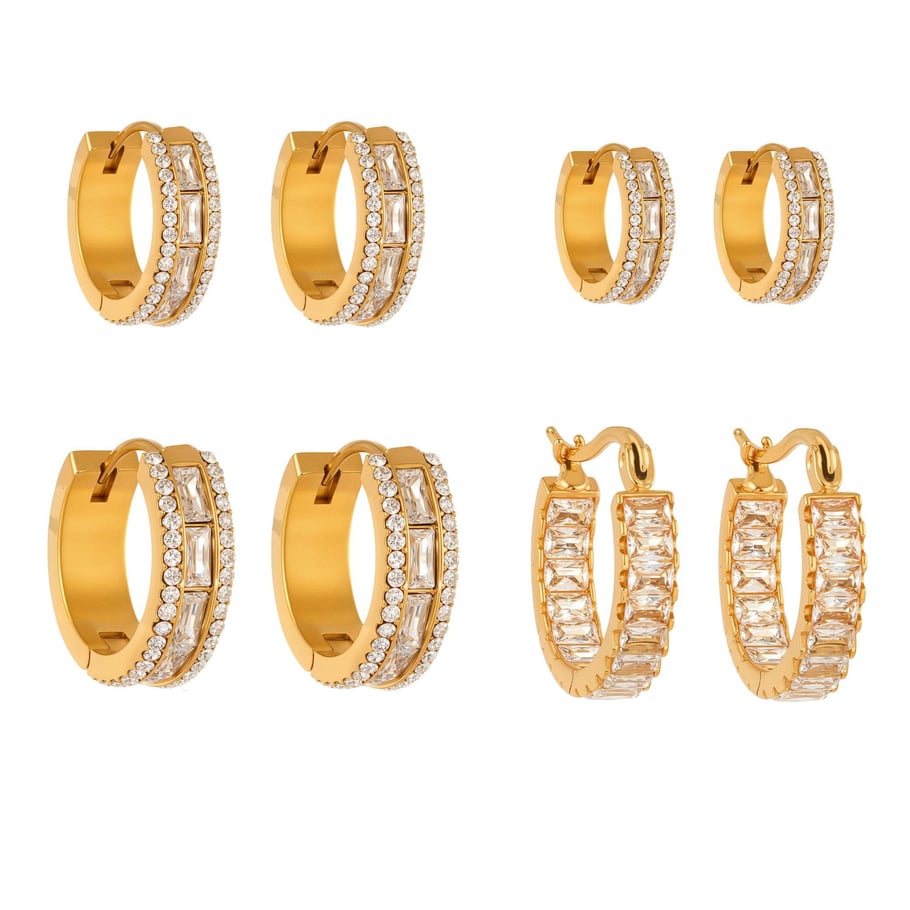 1 Paar luxuriöse Creolen aus Edelstahl mit goldfarbenem Zirkonia für Damen Bild2