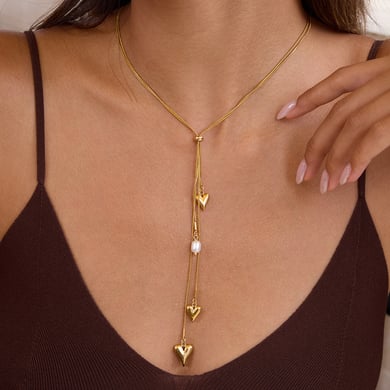 Gorgeous Heart Tassel Stainless Steel Gold Color Women's Pendant Necklaces h5 Picture3