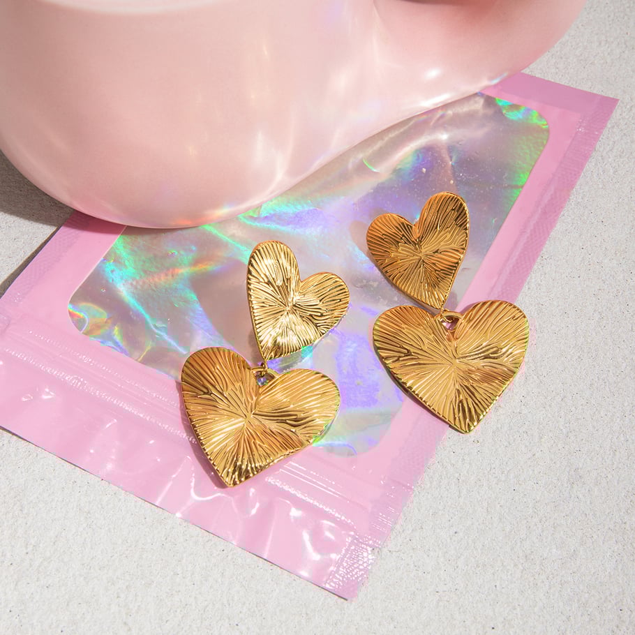 1 Pair Romantic Heart Stainless Steel Gold Color Women's Drop Earrings Picture3