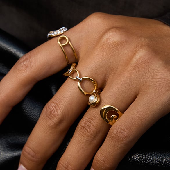 1 Piece Casual Irregular Shape Stainless Steel Gold Color Statement Rings 2