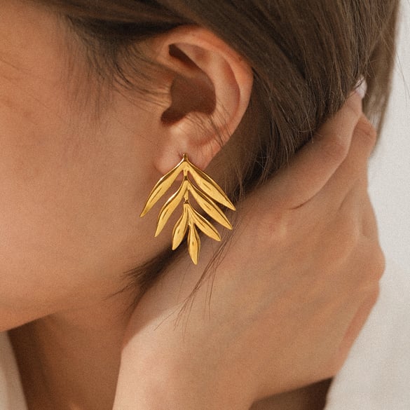 1 Pair Simple Leaf Stainless Steel  Gold Color  Women's Stud Earrings 2