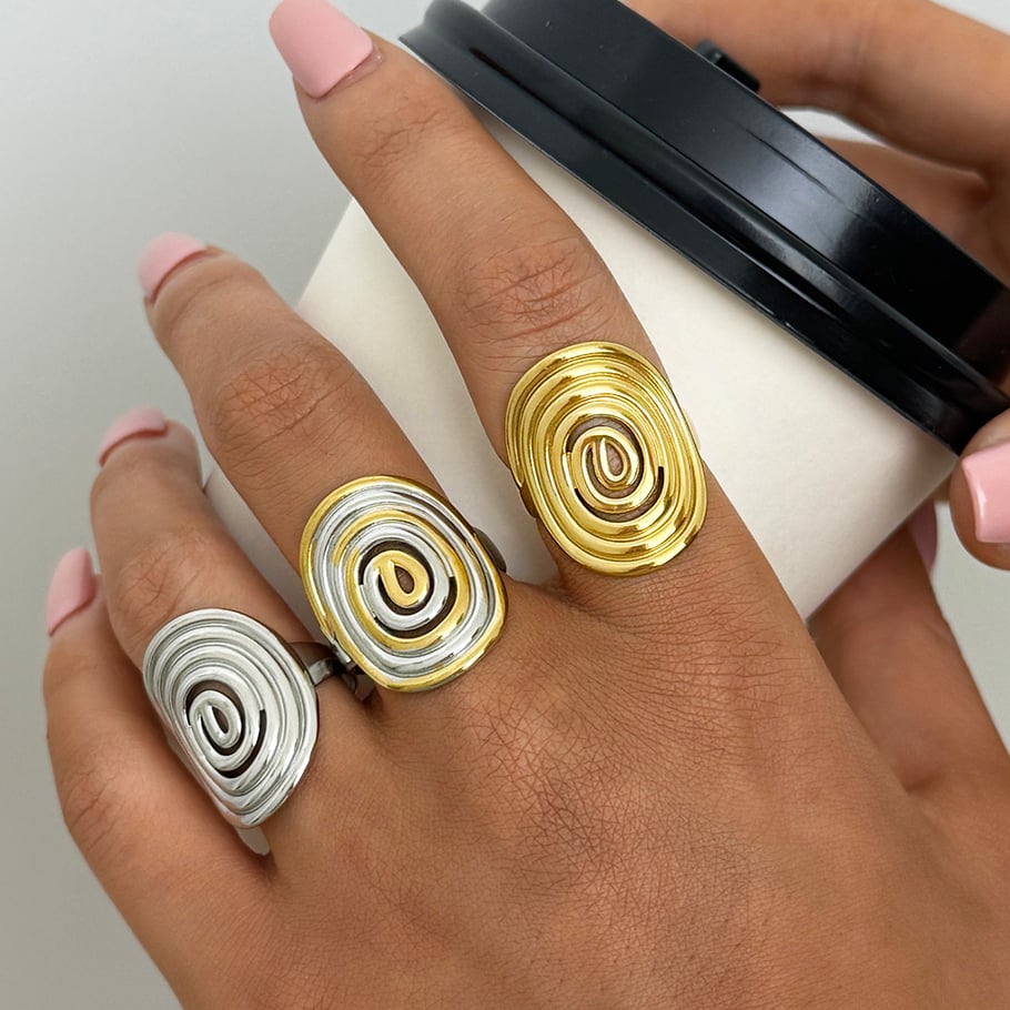 1 Piece Casual Circle Stainless Steel Gold Color Women's Statement Rings h5Picture4