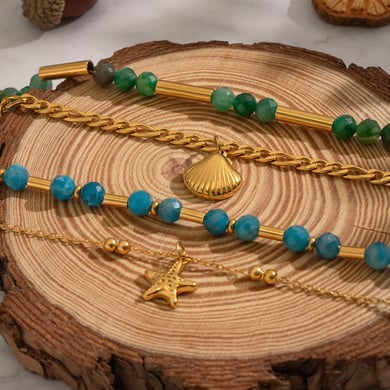 Collier de perles en pierre naturelle couleur or en acier inoxydable, 1 pièce h5 Image3