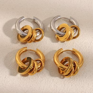 1 Piece Simple Mixed Gold&Silver Colors Stainless Steel Women's Hoop Earrings h5 Picture2