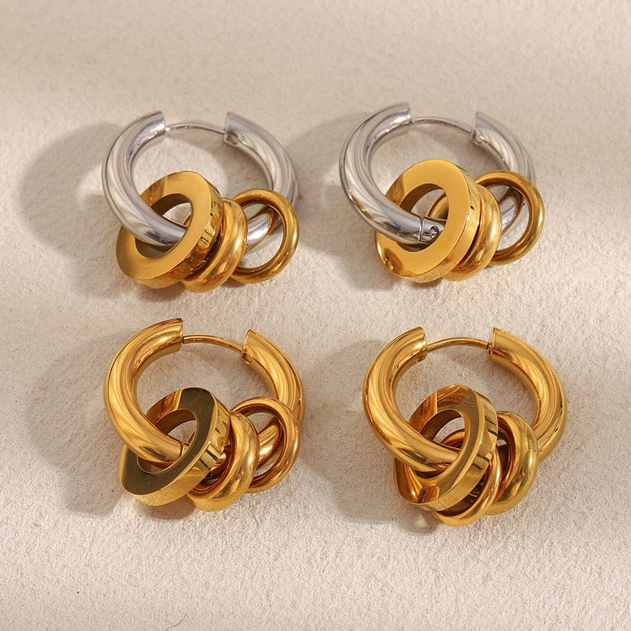 1 Piece Simple Mixed Gold&Silver Colors Stainless Steel Women's Hoop Earrings Picture2