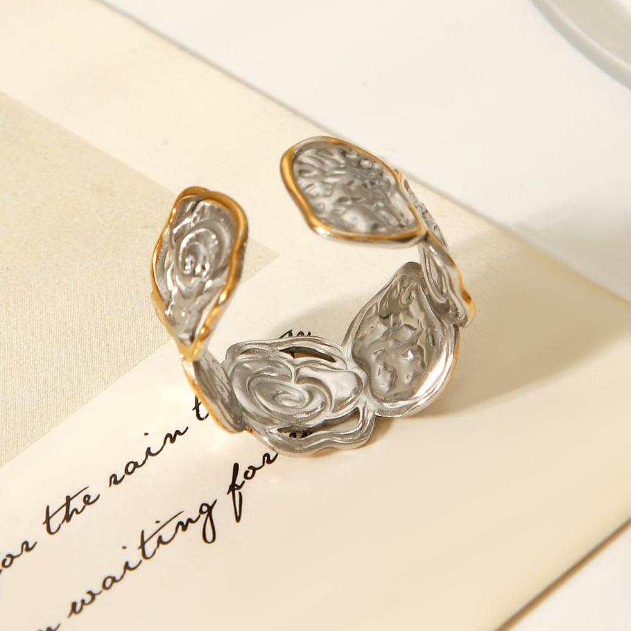 1 Piece Retro Rose Stainless Steel MIxed Color Statement Ring Picture6