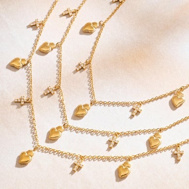 Romantic Series Heart Cross Stainless Steel Gold Color Women's Jewelry Sets h5 Picture6