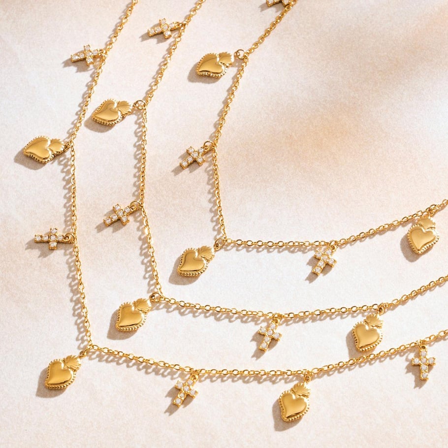 Romantic Series Heart Cross Stainless Steel Gold Color Women's Jewelry Sets Picture6